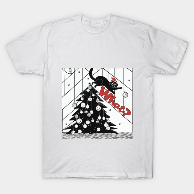 Funny Cat Christmas, Cat Knocking Over Christmas Tree, What Cat T-Shirt by KnockingLouder